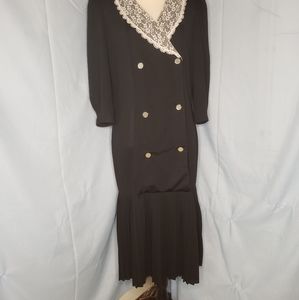 Vtg Just Ducky Lace Collar Drop Waist Dress